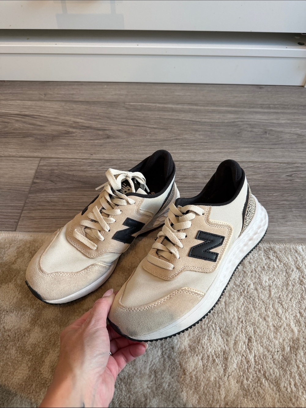 New Balance Cream and Black Retro Runner Sneakers